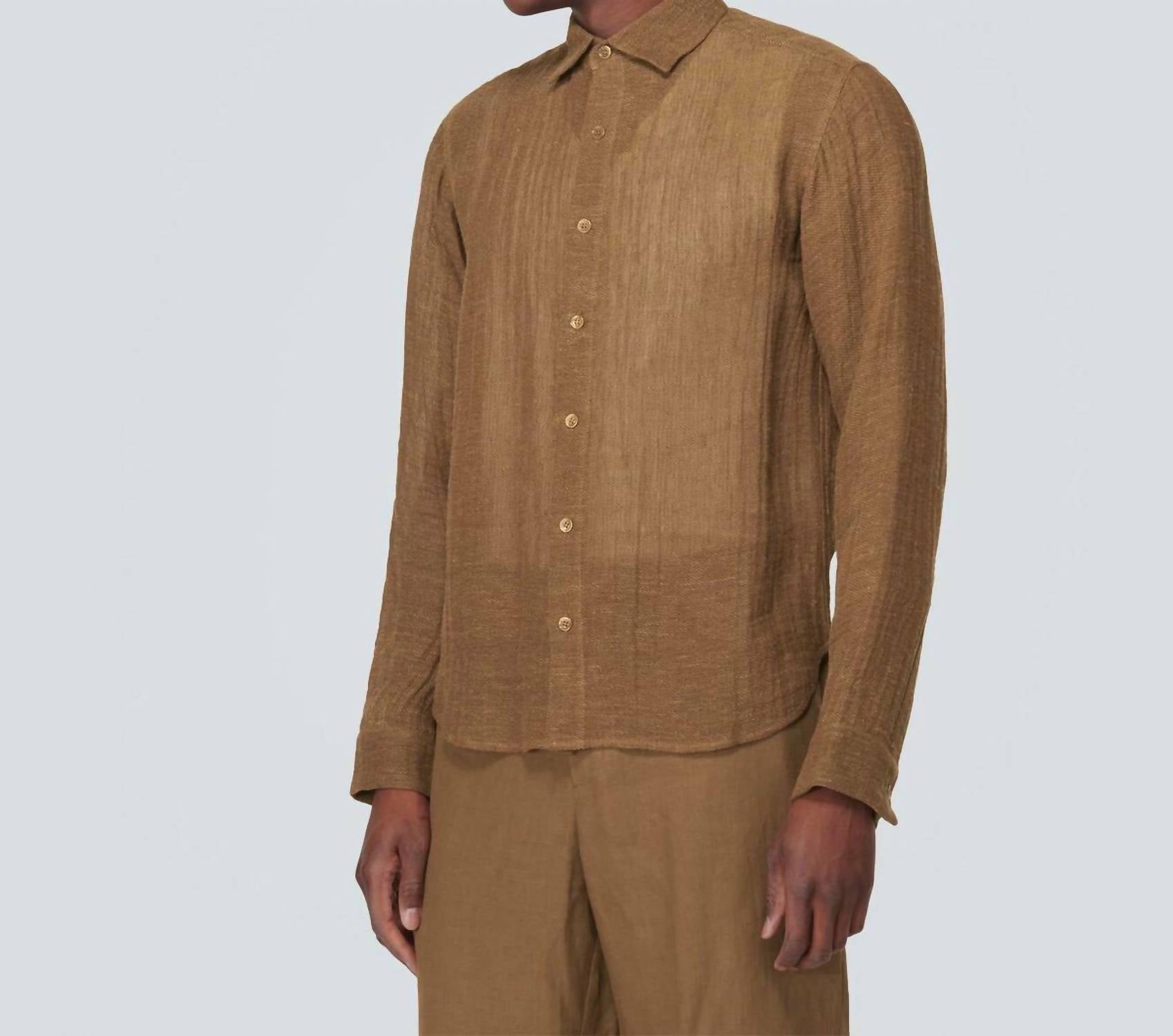 Le Kasha Dewas Linen Shirt in tobacco - men's shirt