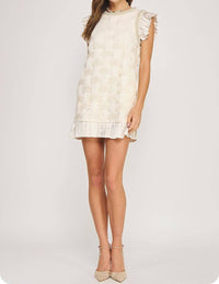 Strut & Bolt - Pearl Trim Detail Textured Mini Dress