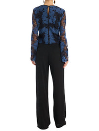 ALLISON NEW YORK Veronica Long Sleeve Top in blue black - women's blouse - detail view