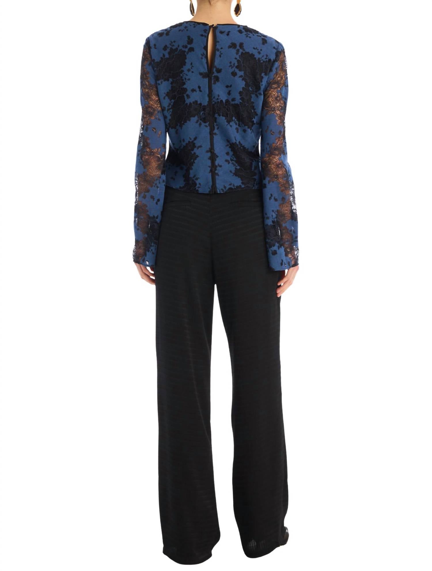 ALLISON NEW YORK Veronica Long Sleeve Top in blue black - women's blouse - detail view