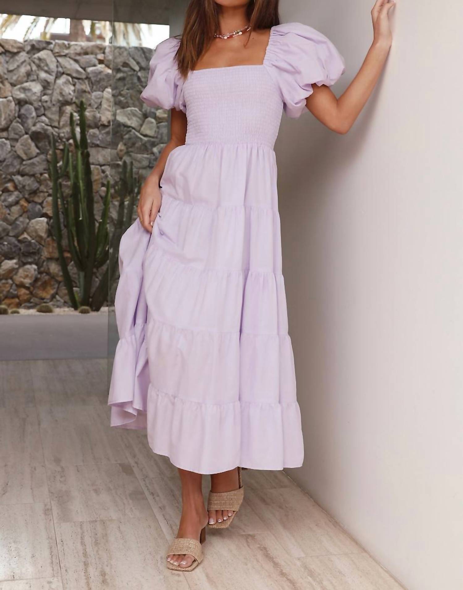 By Together Puff Sleeves Maxi Dress in lavender - women's dress