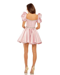 Mac Duggal - Puff Sleeves Sweetheart Neck Mini Dress