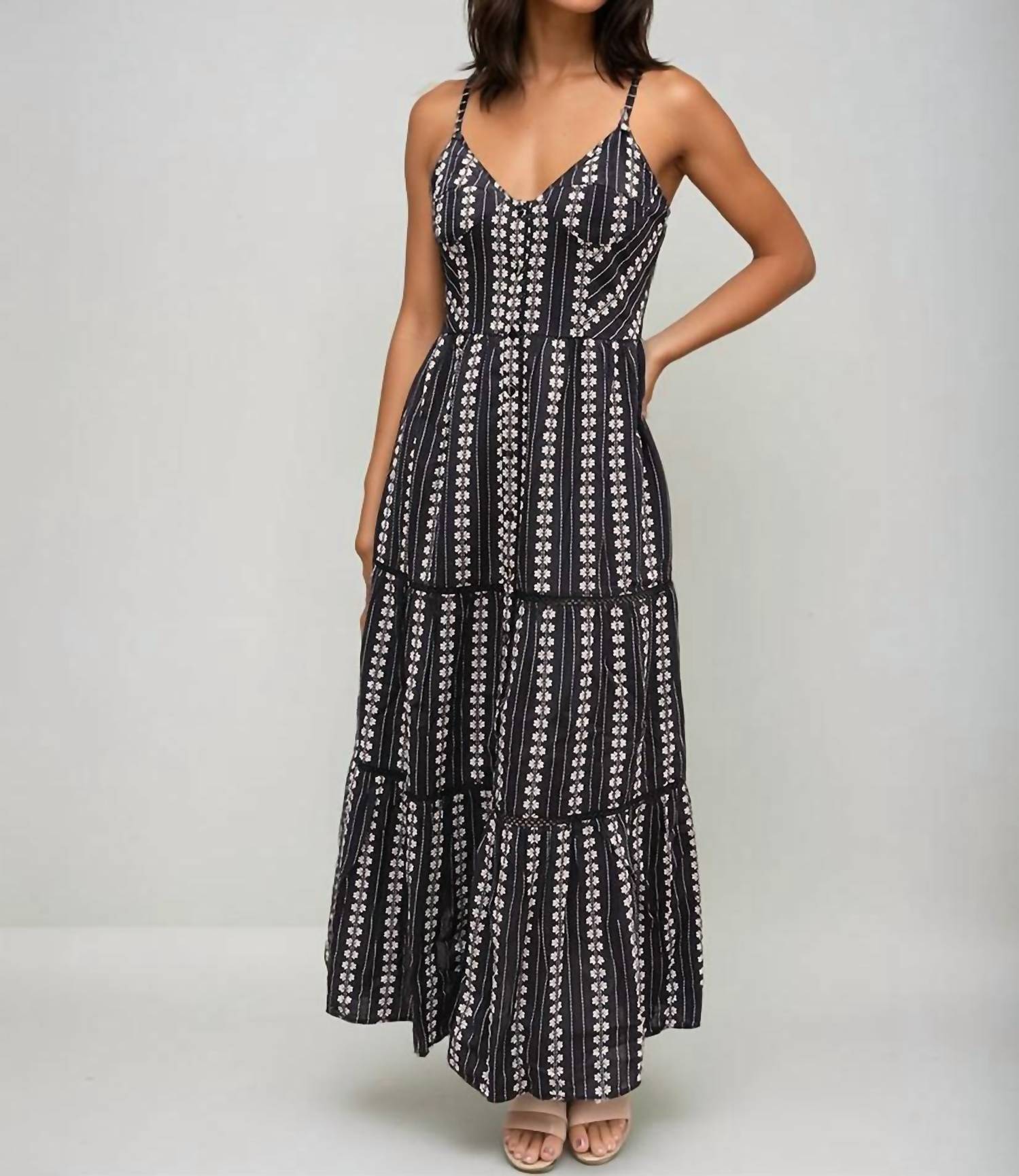 Maison Hotel Venus Embroidered Maxi Dress in black multi - women's dress