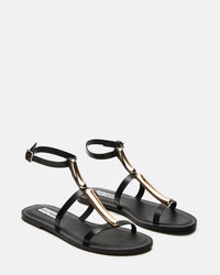 STEVE MADDEN Women's Alma Strappy Sandals in black leather - women's sandal - detail view