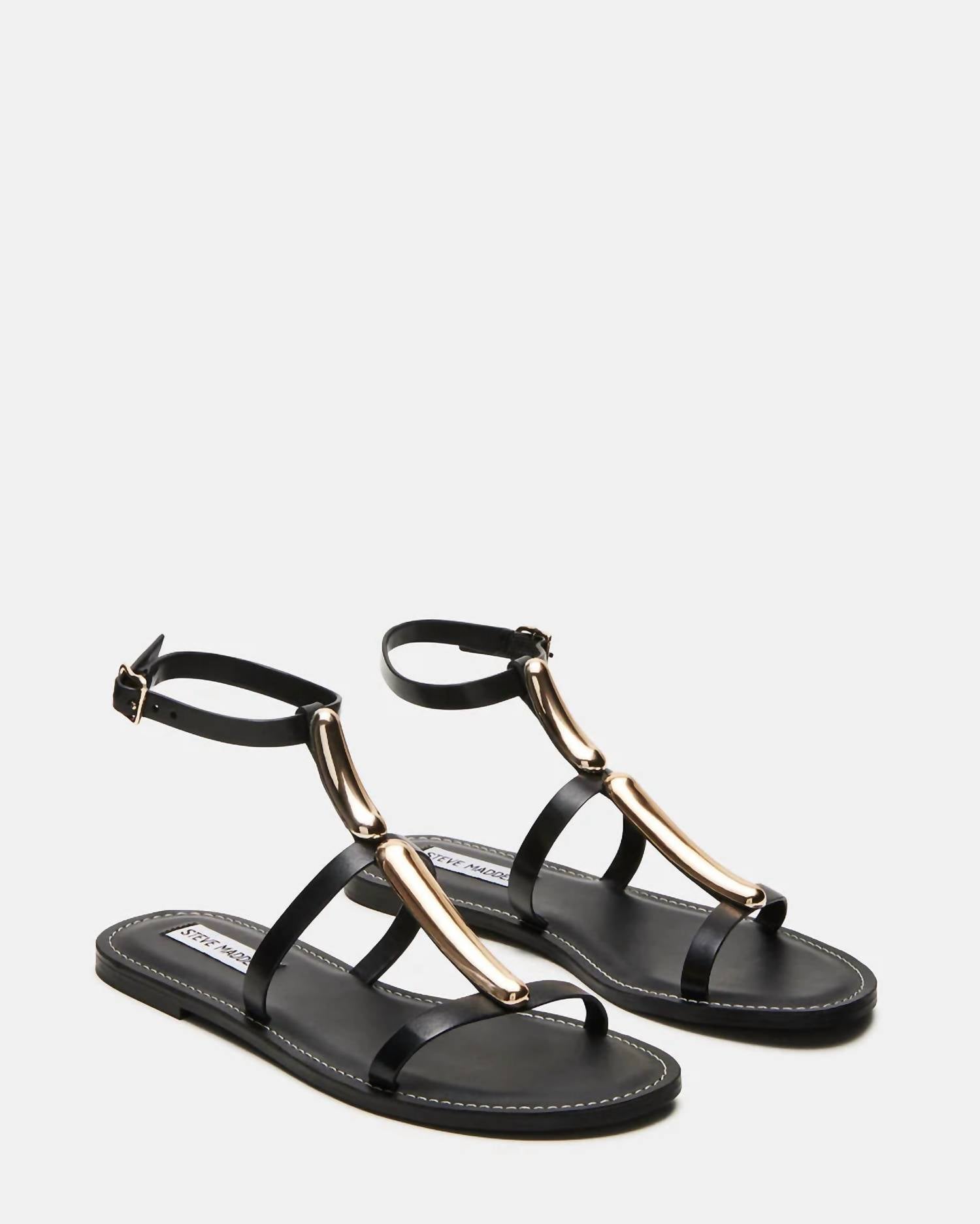 STEVE MADDEN Women's Alma Strappy Sandals in black leather - women's sandal - detail view