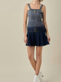 Baby Pink - DROP WAIST BELTED MINI DRESS