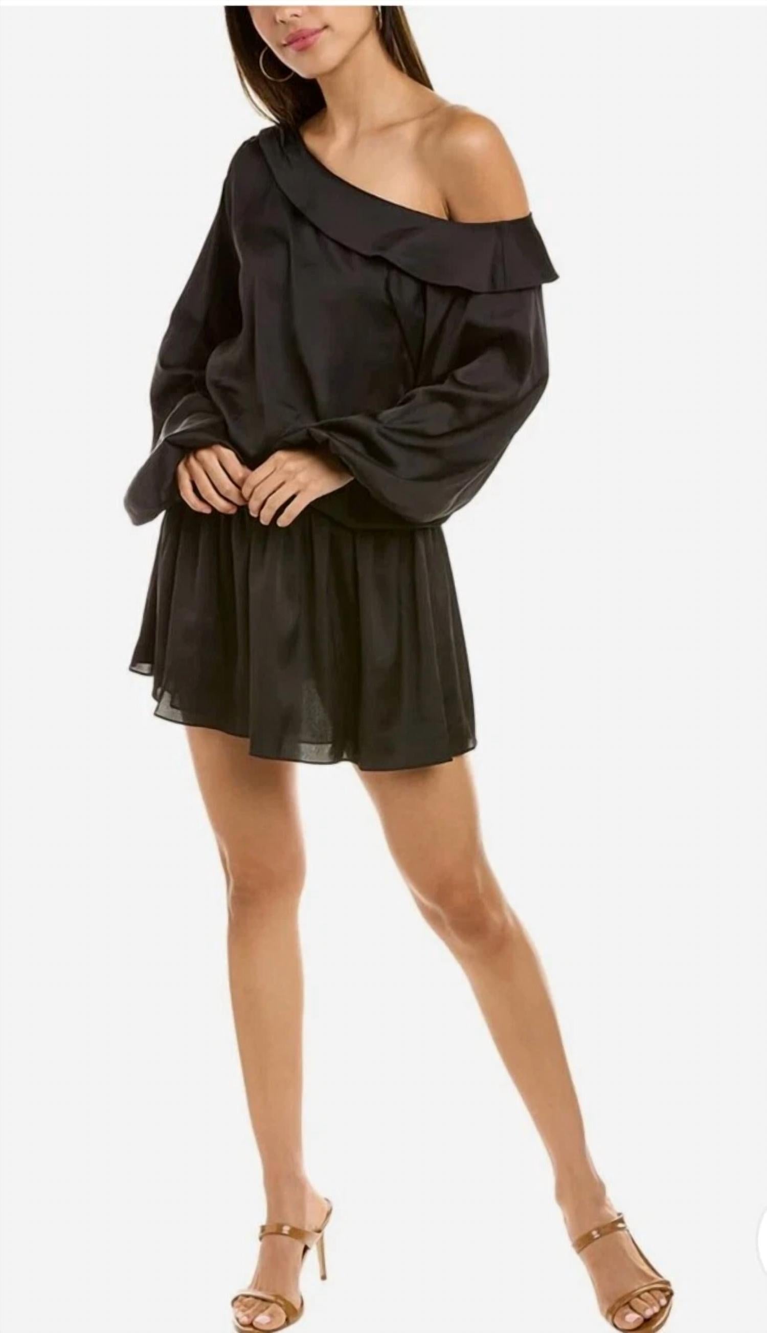 Ramy Brook - Timothy Satin Off Shoulder Blouson Mini Dress