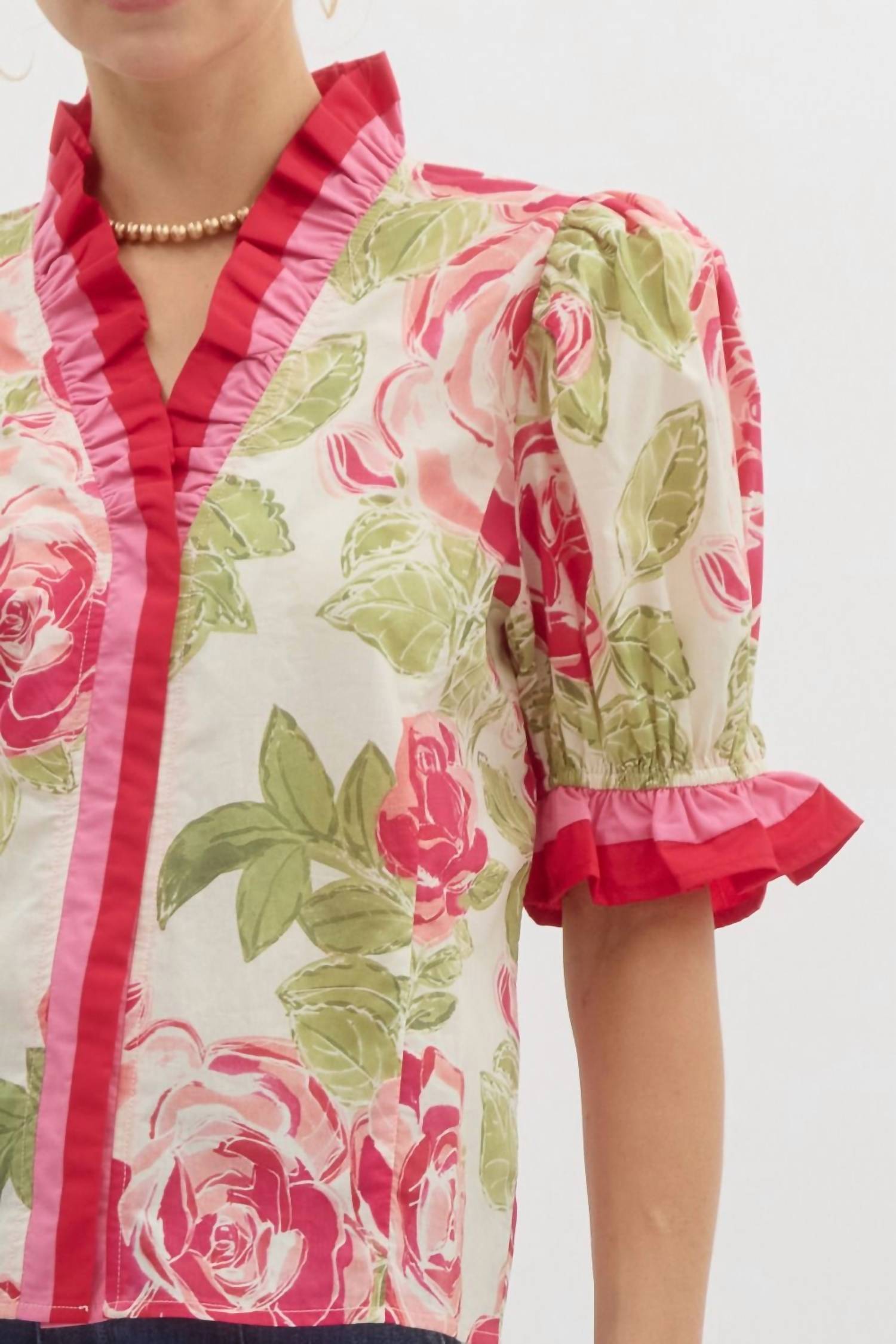Entro - Rose Print Pullover Top