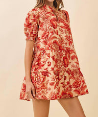 Tcec - Floral Ruffled Mock Neckline Mini Dress