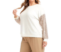 Karen Kane Sequin Sleeve Top - Plus in cream - women's long sleeve top - detail view