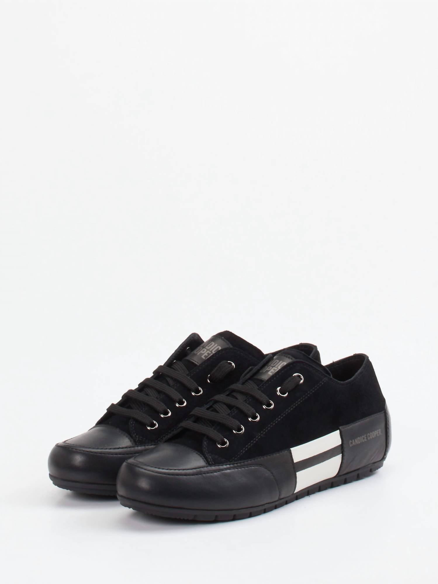Candice Cooper Women's Rock Patch Fashion Leather Sneakers in black white - women's sneaker - detail view