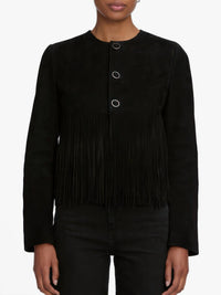 FRAME Saddle Luxe Suede Jacket in black - women's jacket