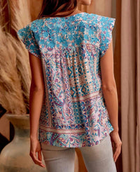Andree By Unit - Floral Embroidered Paisley Print Top