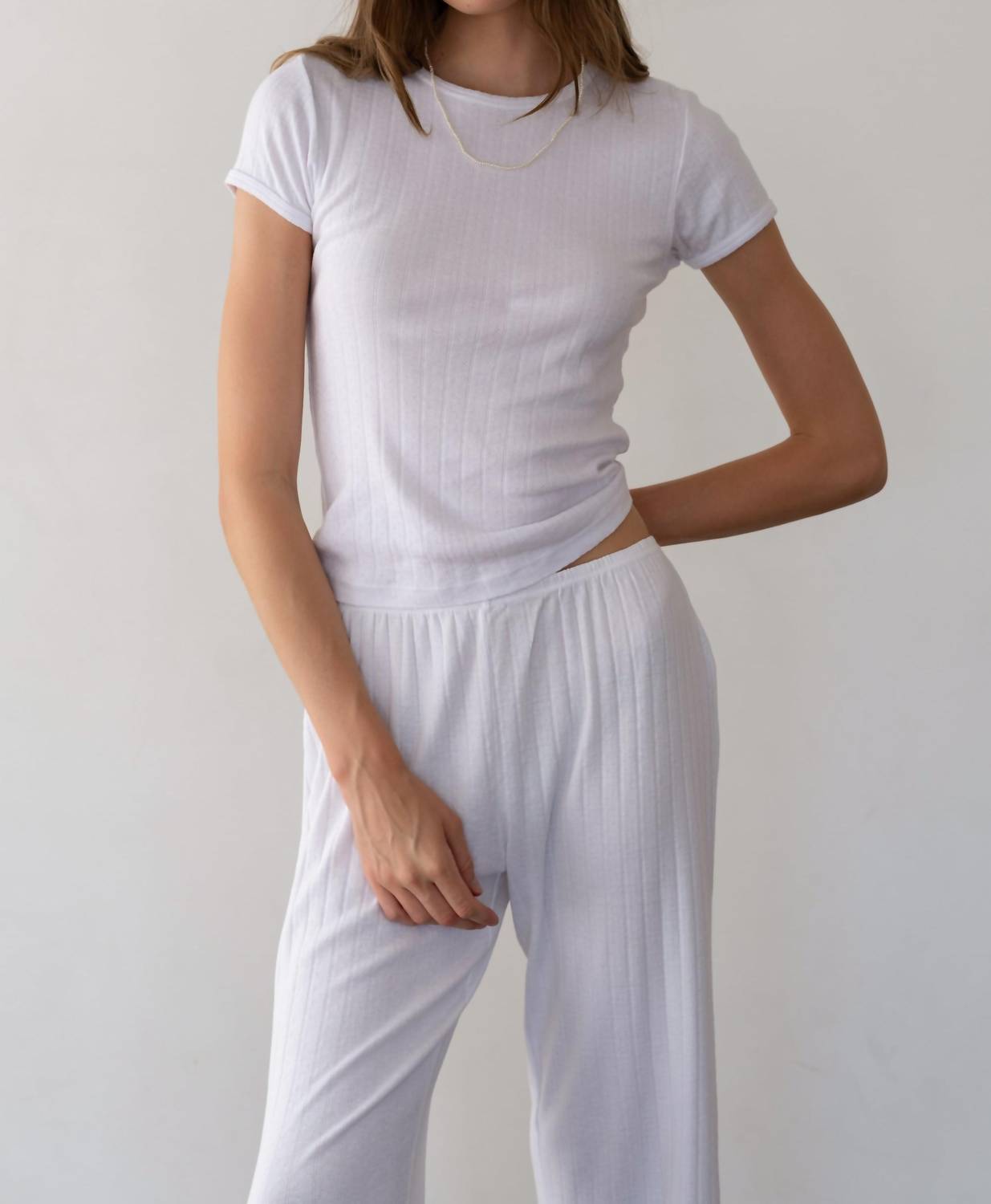 DONNI. Pointelle Baby Tee in powder 1 - women's t-shirt