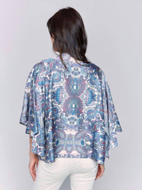 CHARLIE B Satin Kimono in blue - women's sweater - detail view