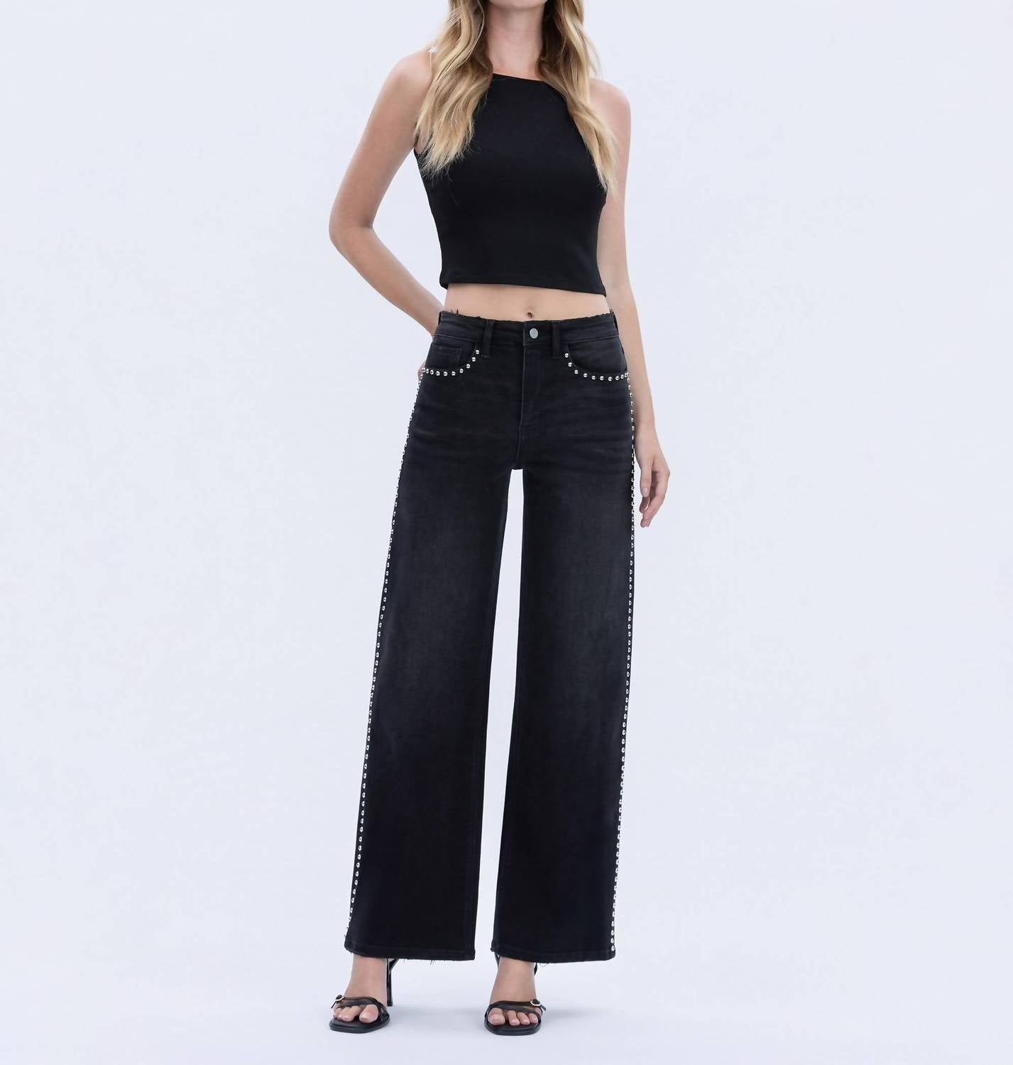 Vervet By Flying Monkey - High Rise Silver Dome Nail Head Jeans