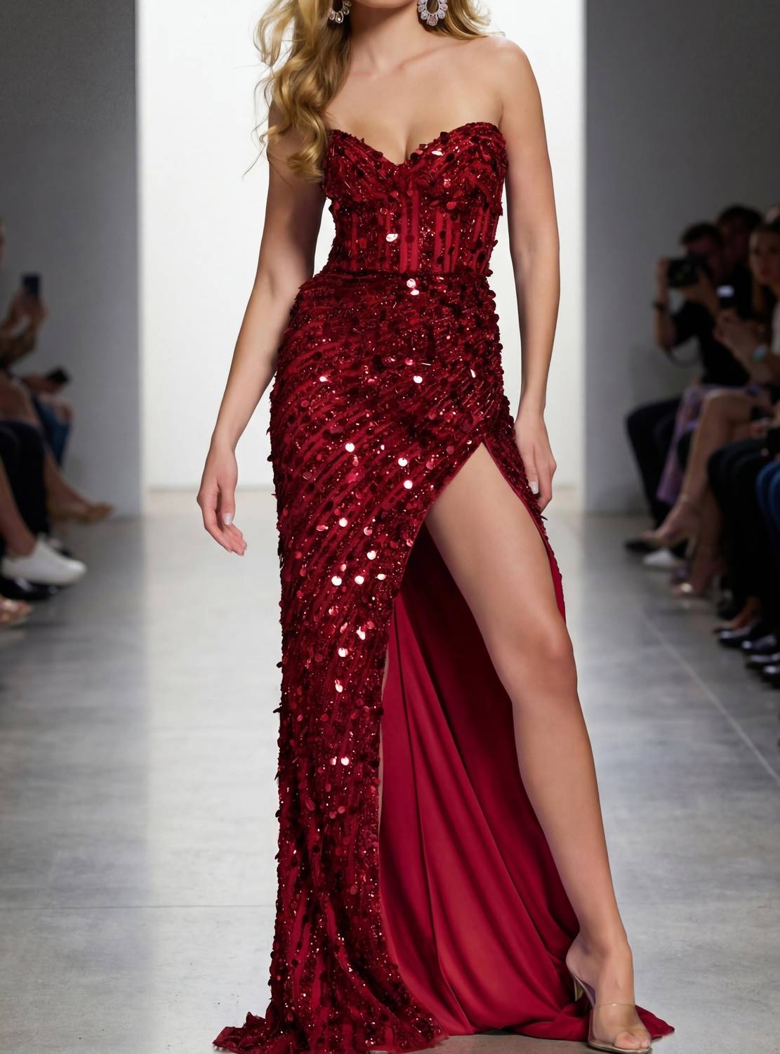 JOVANI Strapless Gown With Sequin Embellishments in red - women's dress