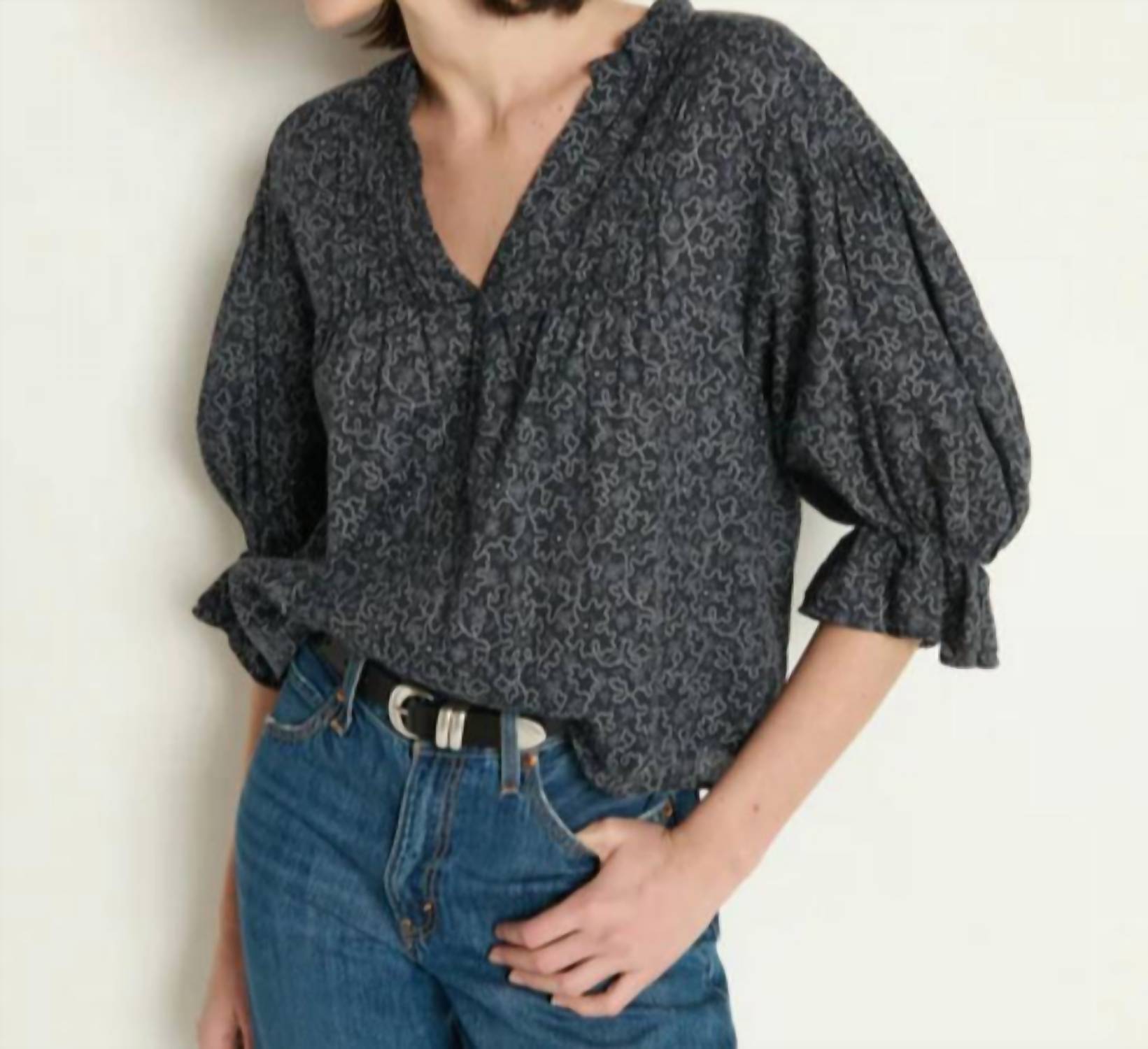Nation LTD Scarlet Pintuck Top in santa fe floral - women's blouse - detail view