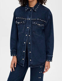 Moon River - Button Up Stud Detail Denim Jacket