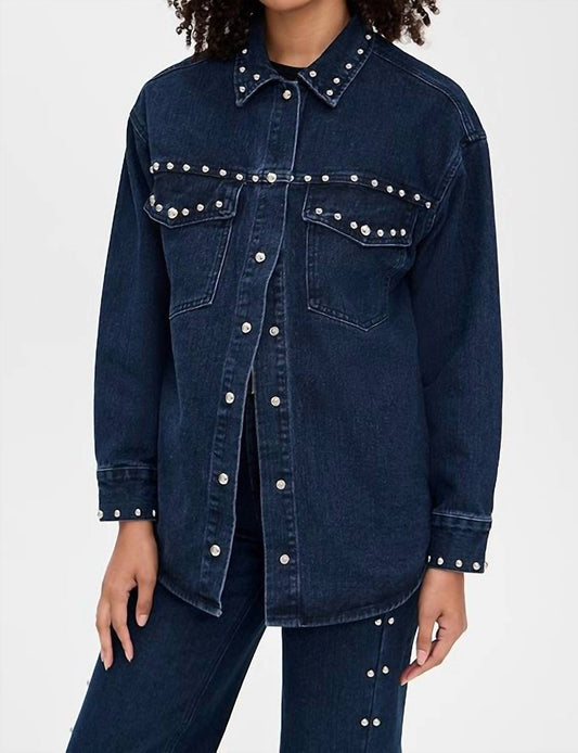 Moon River - Button Up Stud Detail Denim Jacket