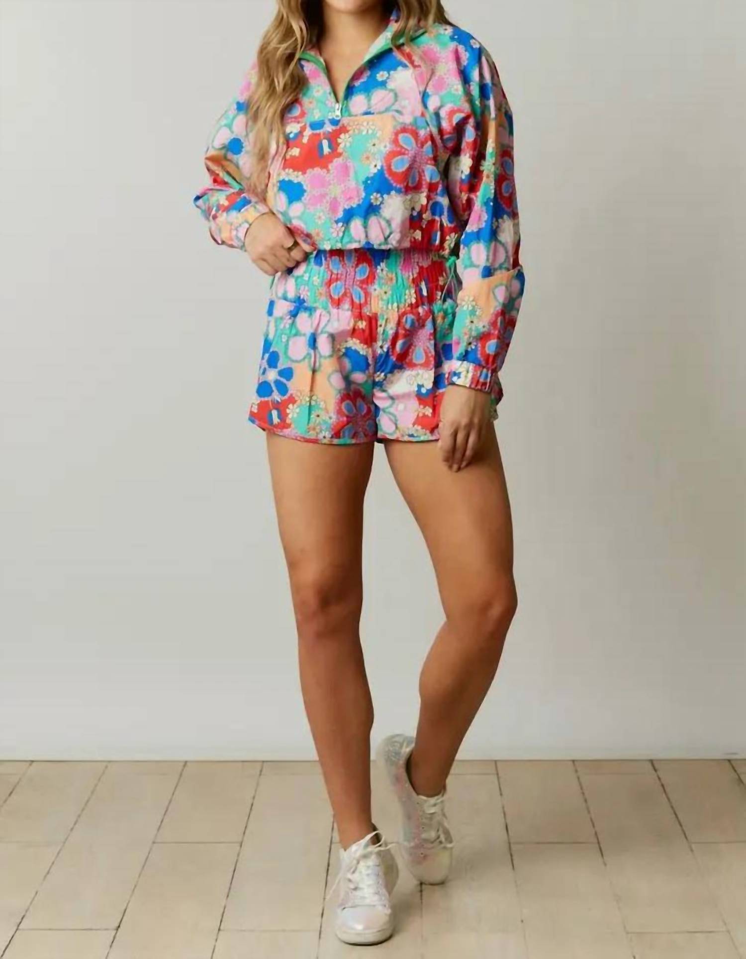 Peach Love - Floral Print Sporty Shorts