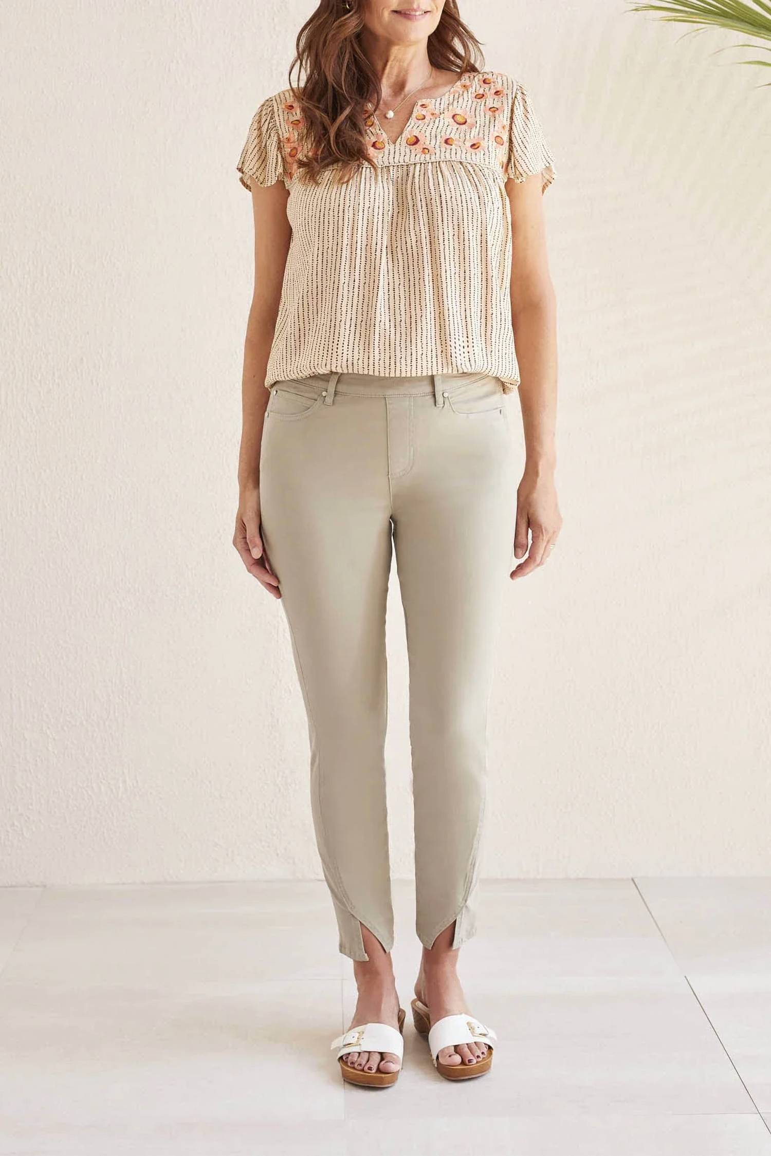 Tribal - 5 Pocket Pull On Ankle Pant With Ankle Slit