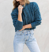 Lovestitch - Cable Knit Mock Neck Cozy Sweater