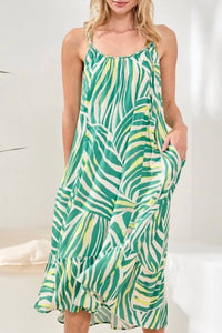 Tribal - Braided Straps Flounce-hem Midi Dress