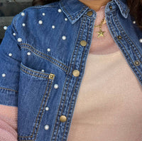 Cozy Co. - Pearl Denim Short Sleeve Shrug Top
