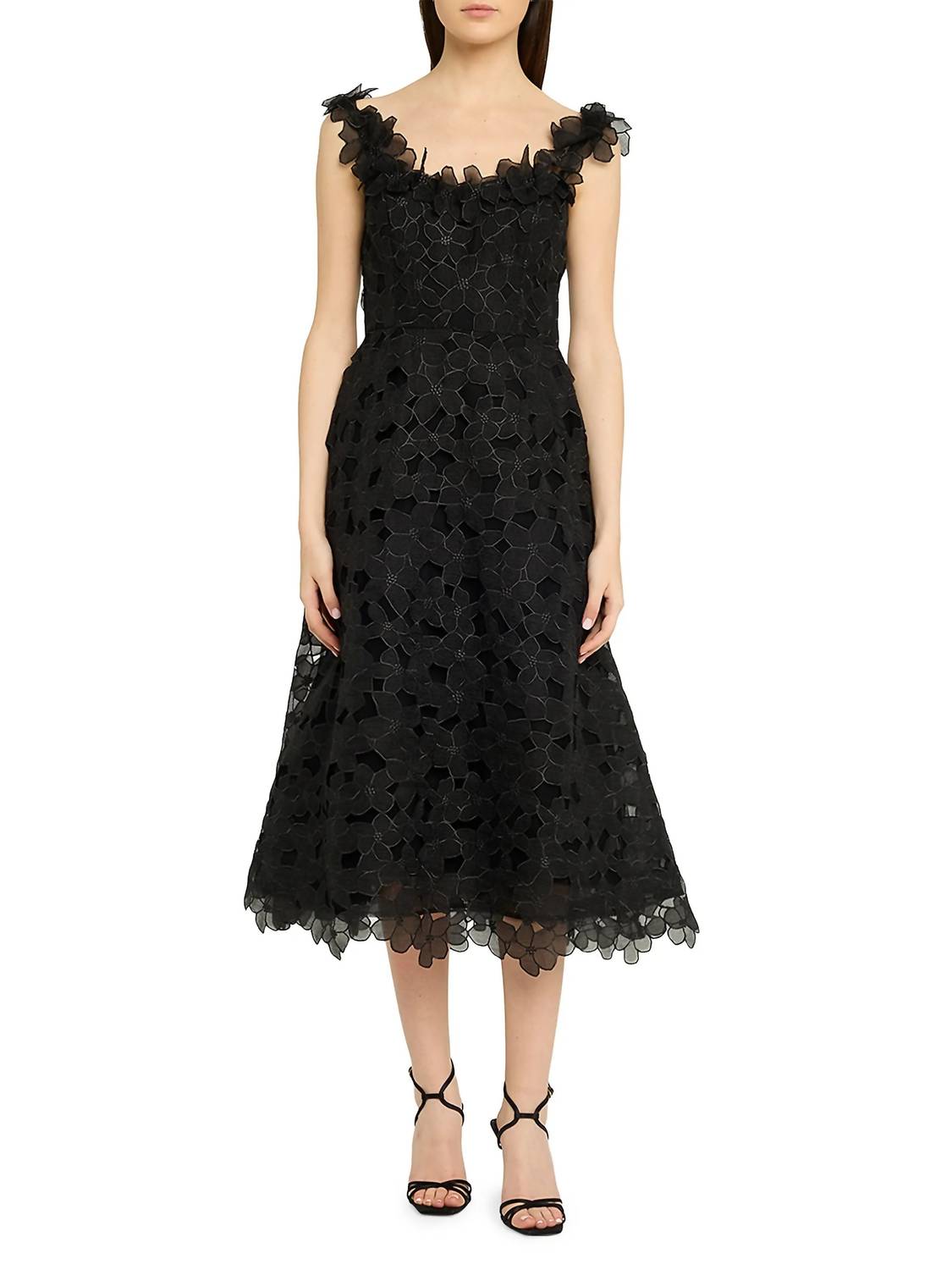 Teri Jon - Organza Lace Sleeveless 3D Flower Neckline A Line Dress