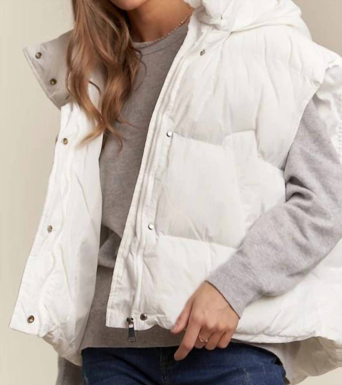 Adora - Front Zip Up Puffy Hoodie Vest