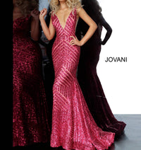 Jovani - Low V Neck Sequin Sheath Dress