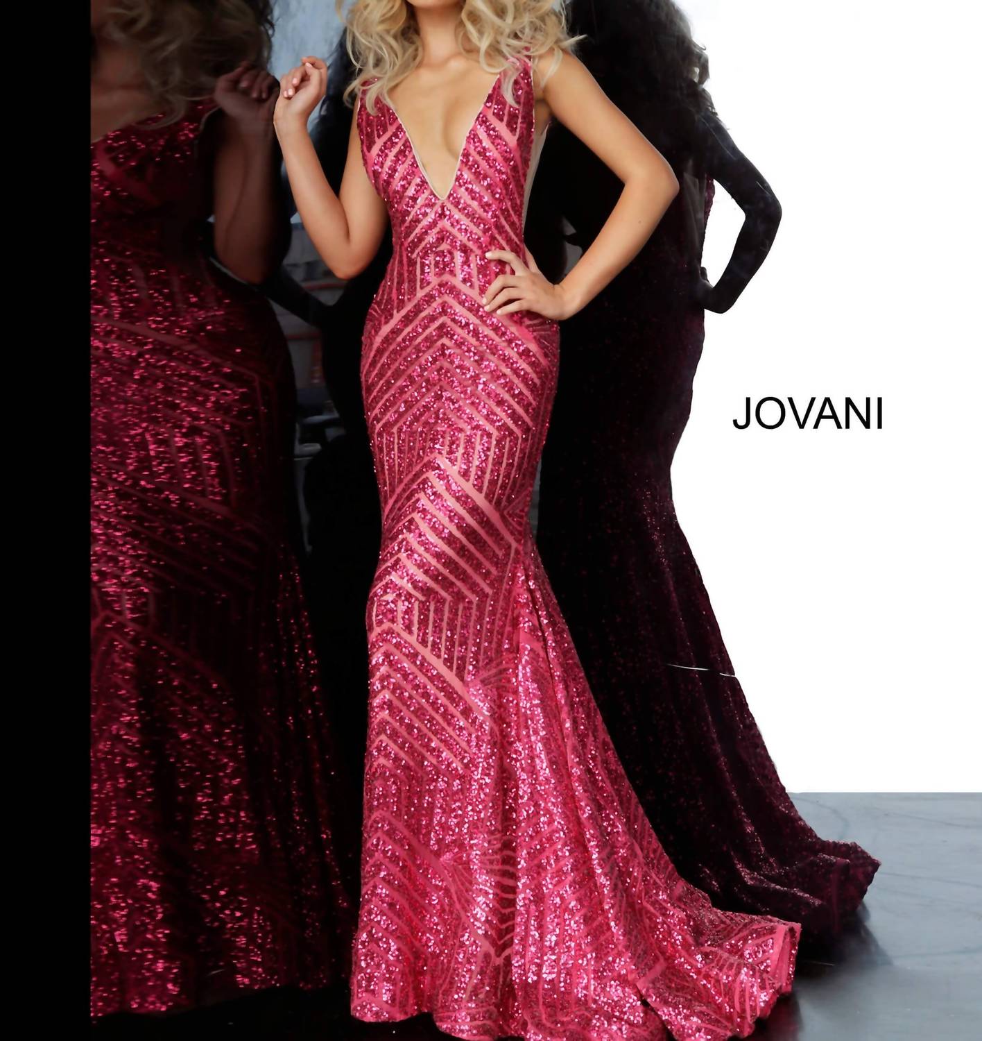 Jovani - Low V Neck Sequin Sheath Dress