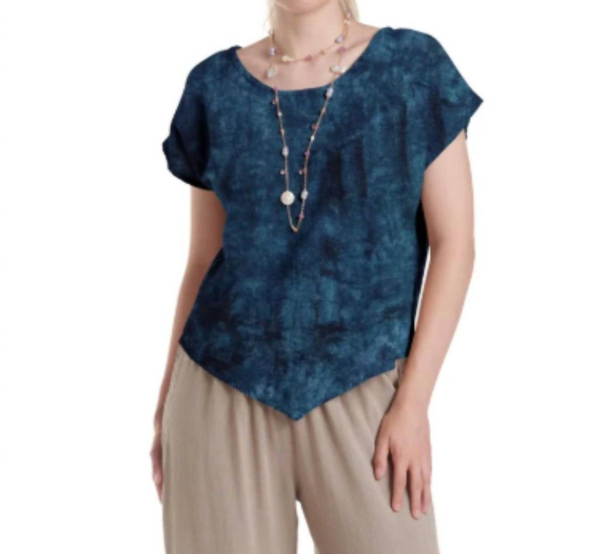 Oh My Gauze! Grace Cotton Top in washed sapphire - women's t-shirt - detail view