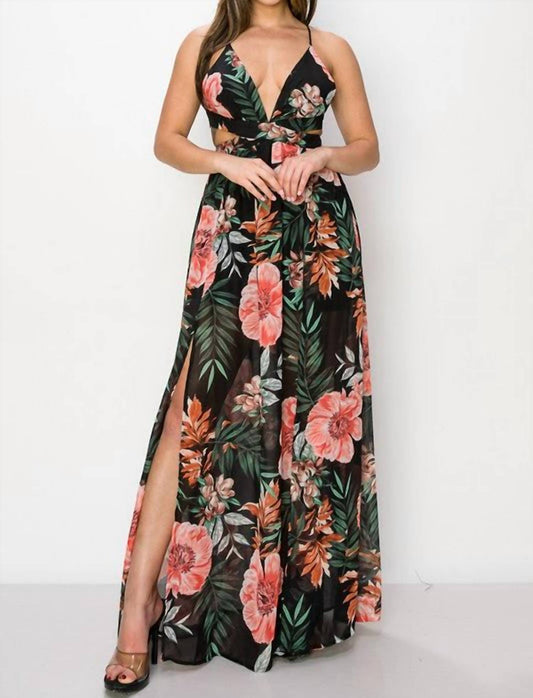 Miss Avenue - Chiffon Cut Out Waist Maxi Dress