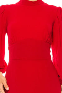 Maggy London - Long Sleeve Mock Neck Midi Dress