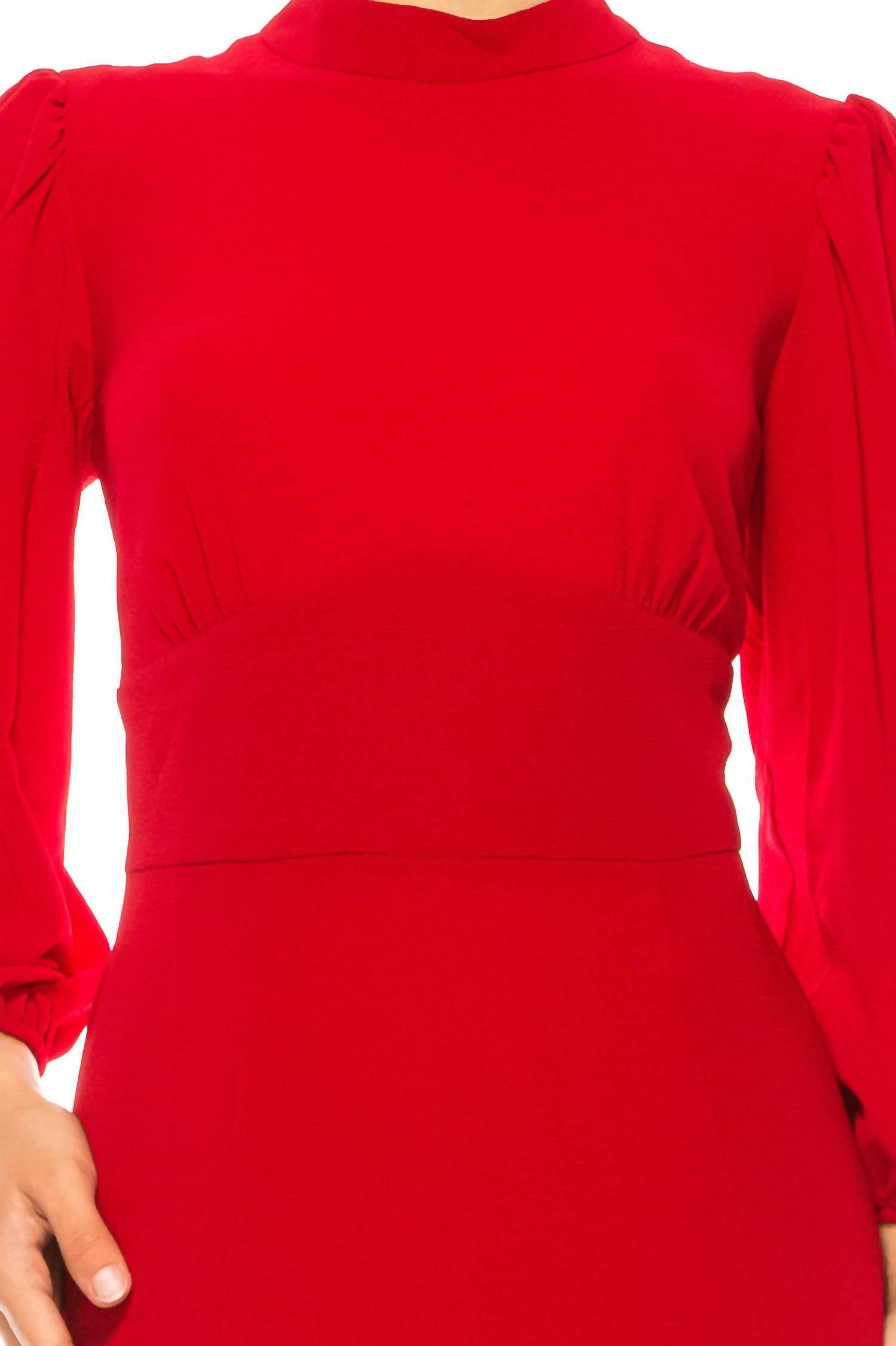 Maggy London - Long Sleeve Mock Neck Midi Dress