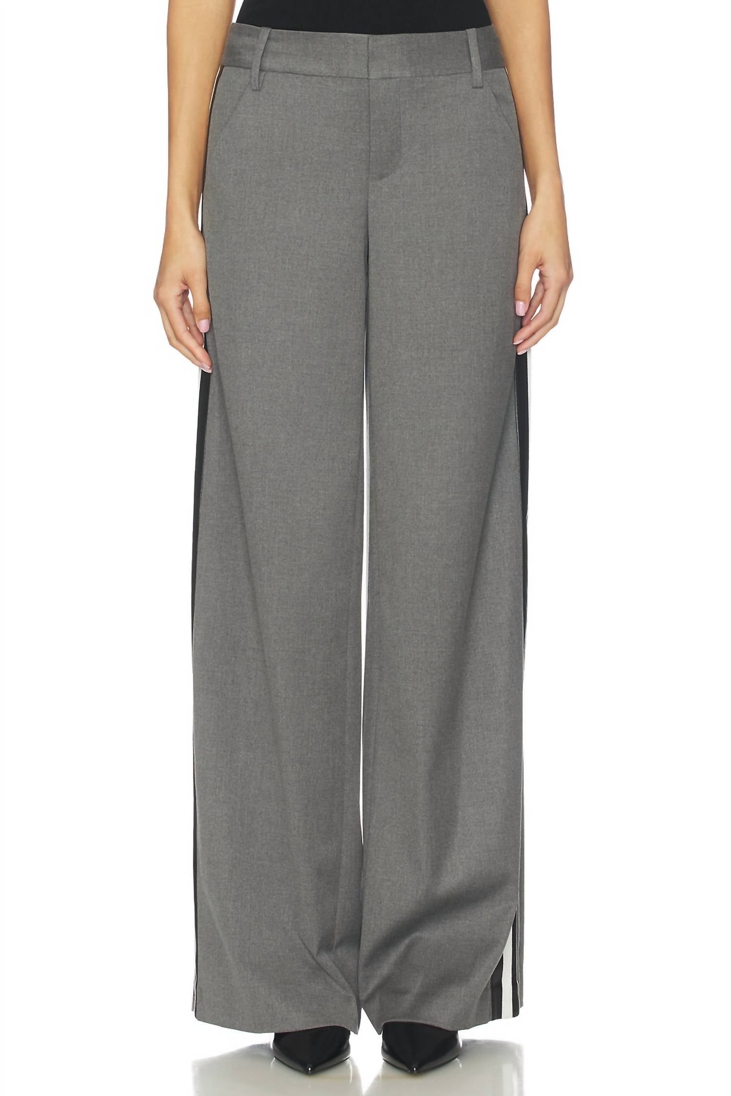 alice + olivia Stu Ultra Baggy Pants in storm grey black - women's pants
