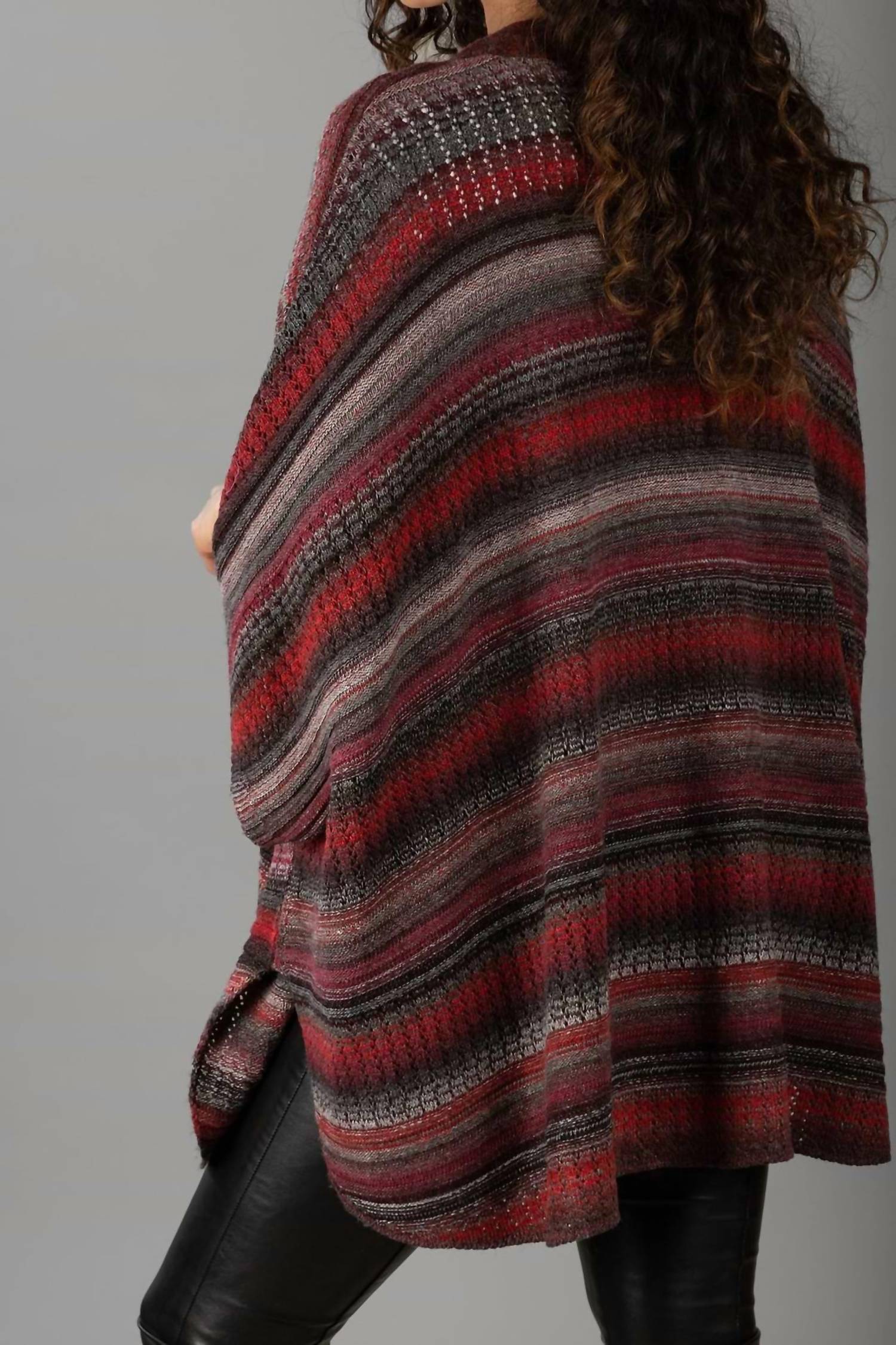 Saachi - Women’s Striped Knit Poncho Top