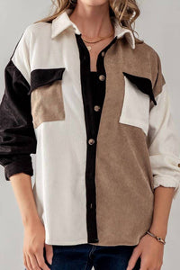 Blu Pepper - Relaxed Fit Colorblock Corduroy Shacket