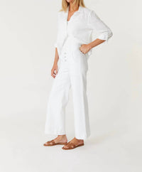 Level99 Camille Exposed Button Wide Leg Pants in stillwater - women's pants - detail view