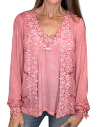 Pol - Tillie Lace Trimmed Long Sleeve Top