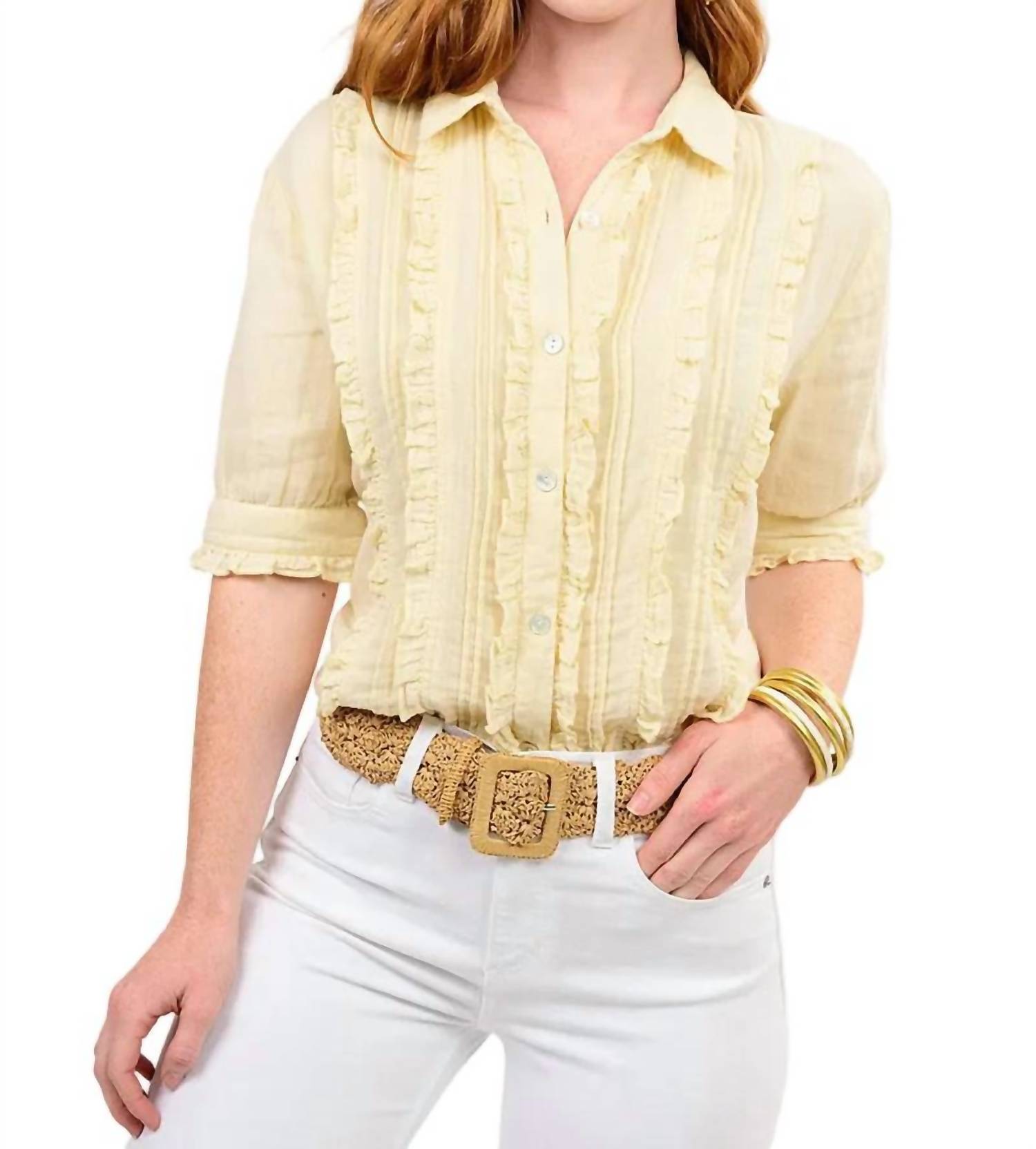 Ivy Jane Tuxedo Gauze Shirt in yellow - women's shirt