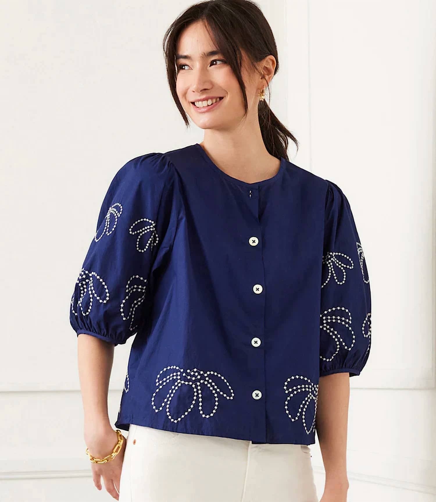 Karen Kane - Emely Embroidered Puff Sleeve Shirt