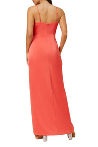 Aidan Mattox - V-neck Draped Front Slit Satin Dress