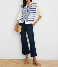 Nic + Zoe Painted Porcelain Cardigan in blue multi - women's cardigan - detail view