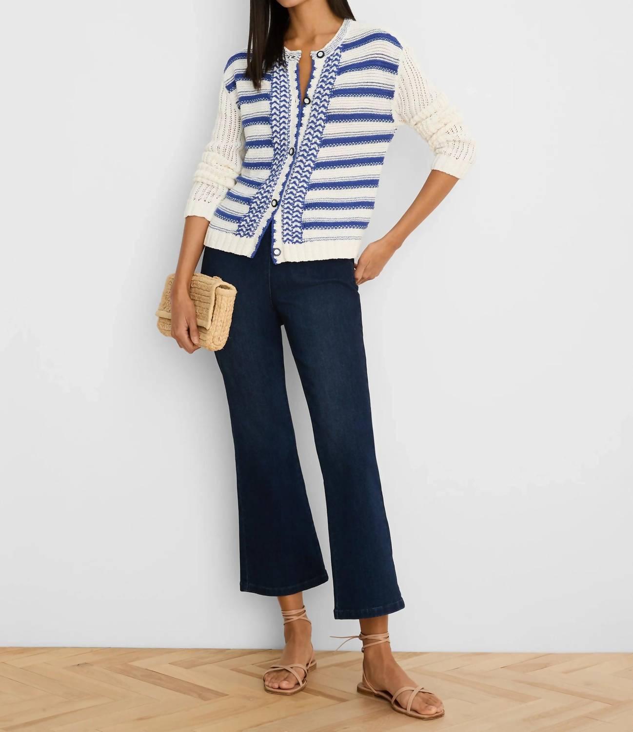 Nic + Zoe Painted Porcelain Cardigan in blue multi - women's cardigan - detail view