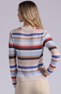 Minnie Rose - Plaited Mesh Stripe Long Sleeve Crew Top