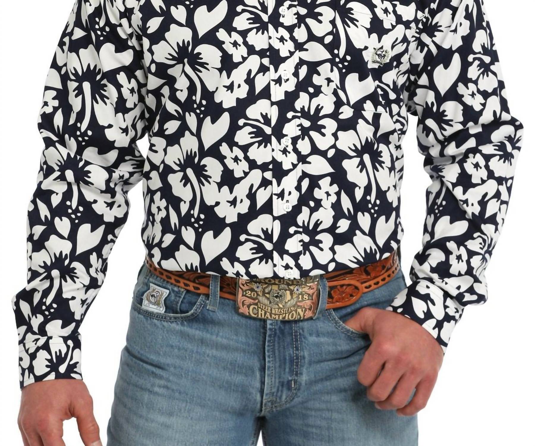CINCH Men's Hibiscus Shirt in navy white - men's shirt