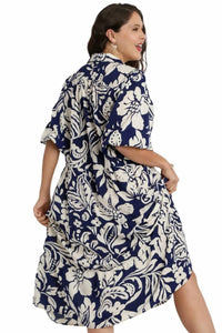 Umgee - Two Tone Floral Print Midi Dress - Plus